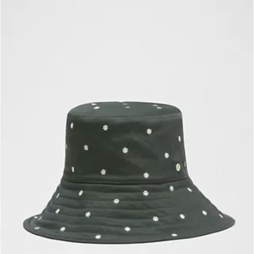 Dark Green Bucket Hat with White Floral Pattern